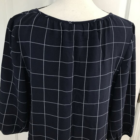 NYCC Women's Windowpane Lace Up Blouse M - Picture 7 of 8